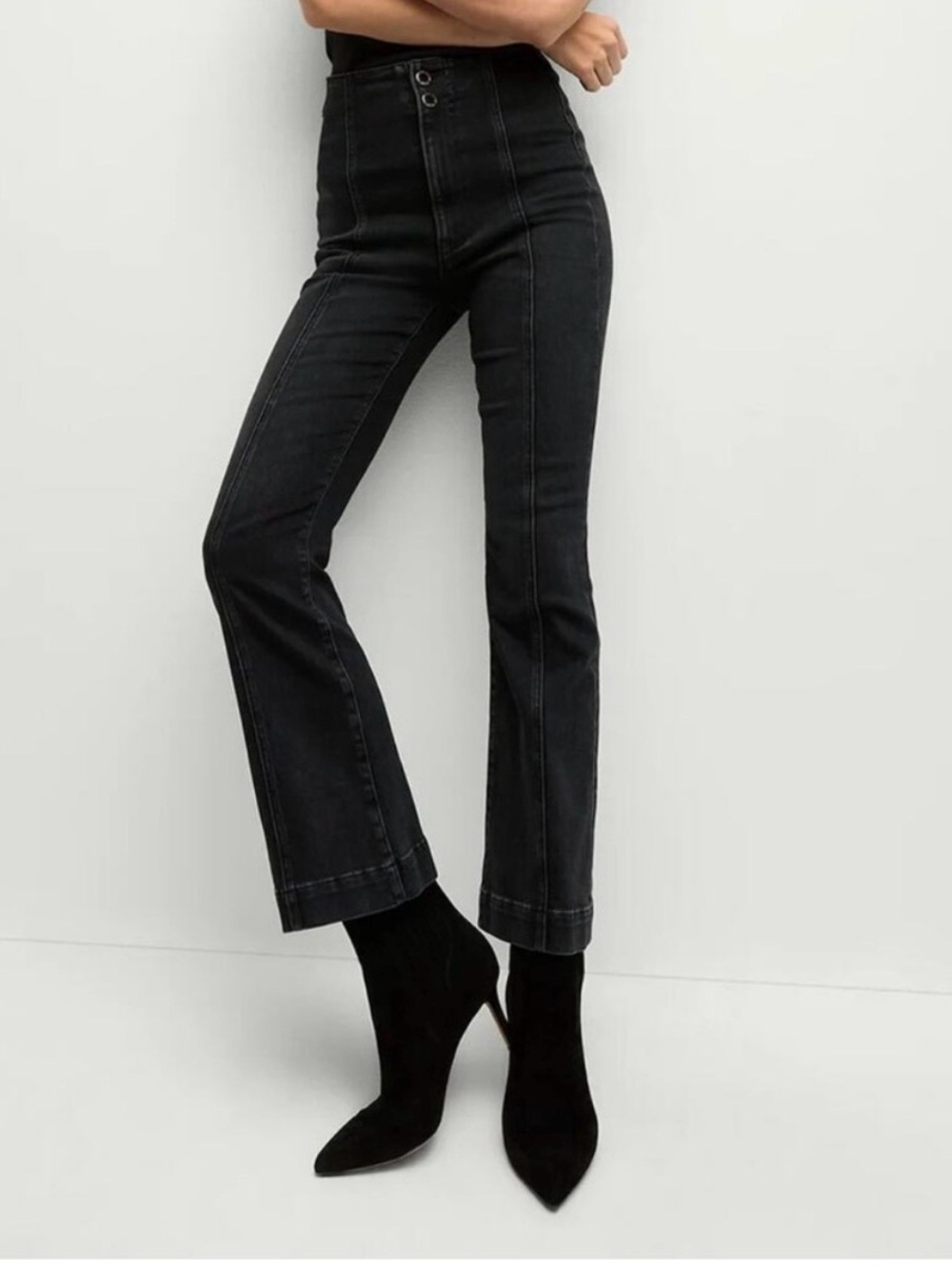 NWT Veronica Beard Carson Ankle Flare Jeans 28 Washed Onyx Black Minimal Chic